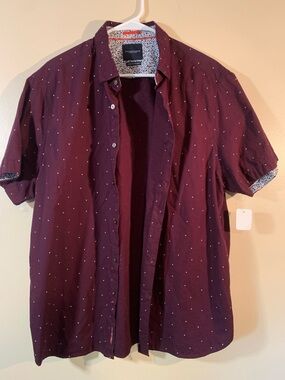 Denim & Flower Men's Burgundy Short-Sleeve Dot Button-Down Shirt xl